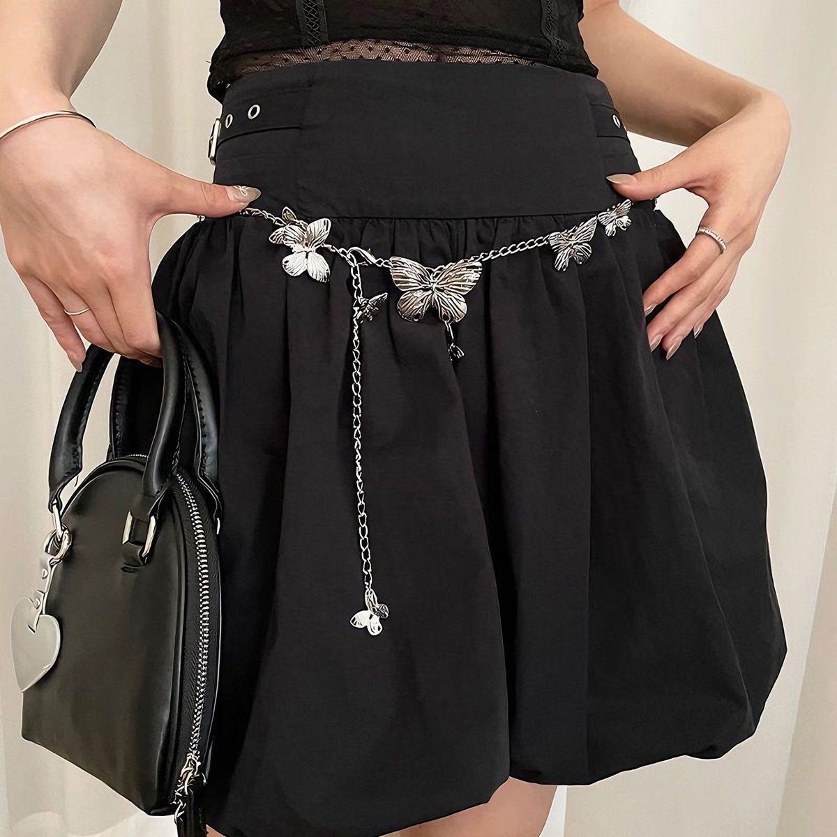 Sweet Cool Girl Style Large And Small Butterfly Waist Chain Metal Versatile Skirt Belt Niche Design Adjustable Accessory_voghion.com
