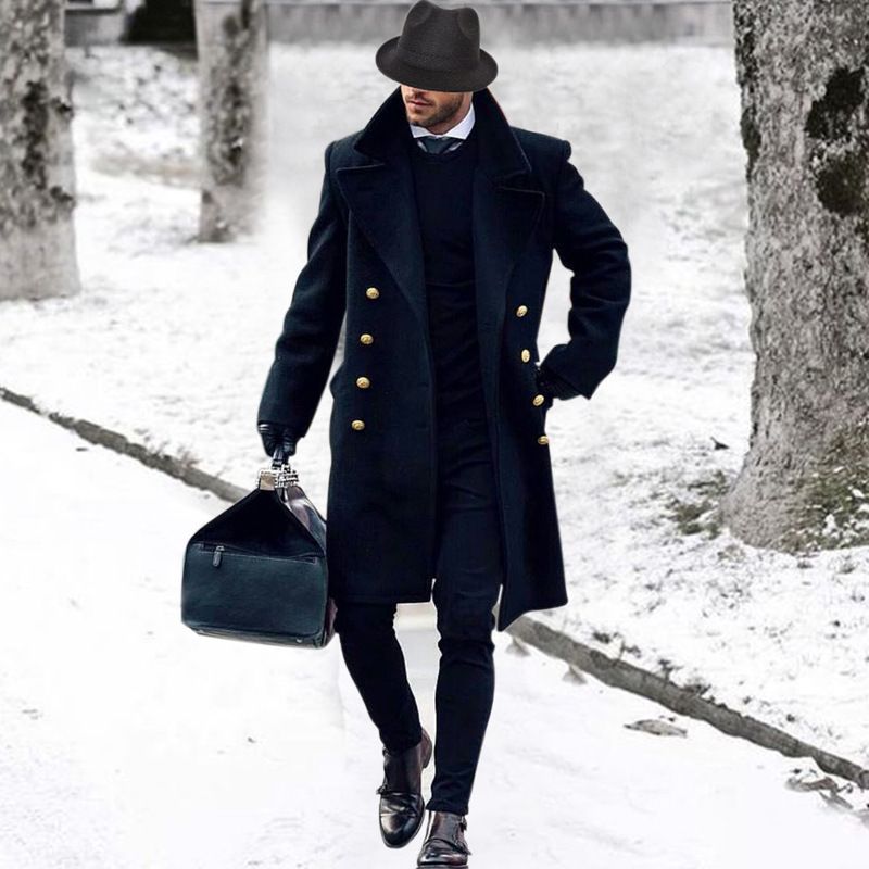 Men's Wool Double-Breasted Trench Coat - Classic British Style Overcoat For Autumn/Winter (Beige/Khaki/Navy)​_voghion.com