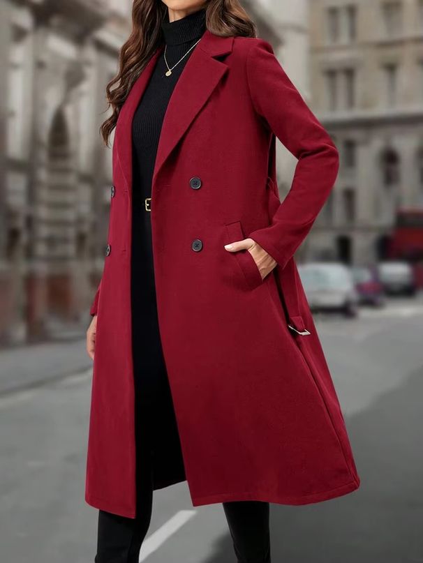 Eleganter, zweireihiger Trenchcoat – Langer Damenmantel aus Wollmischung mit Gürtel, schmal geschnittener Mantel für Herbst/Winter_voghion.com