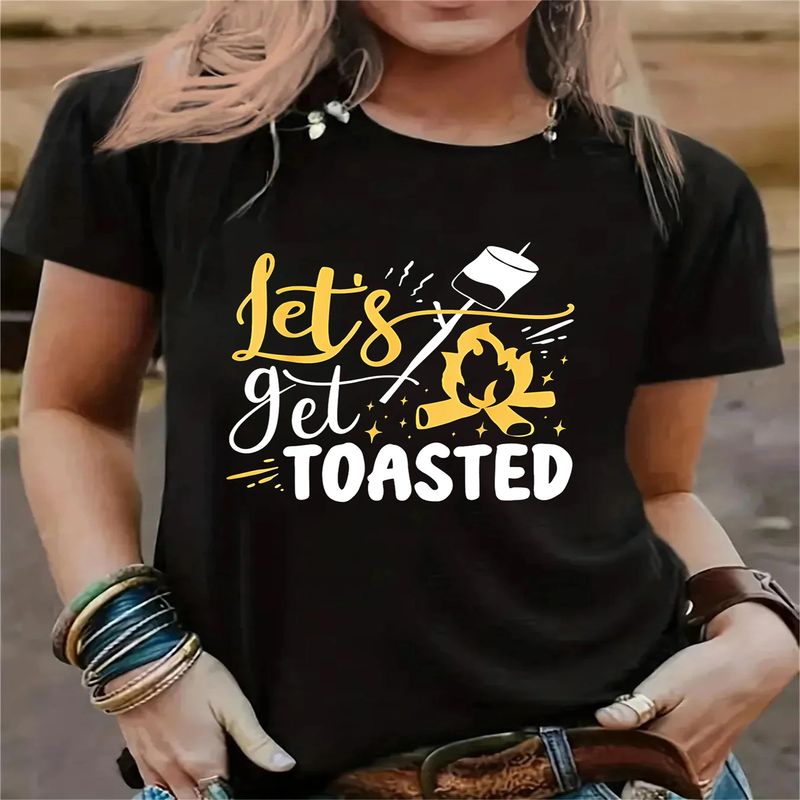 Vacation Printed T Shirt Women Let's Get Toasted T-Shirts Fashion Women Top Femminile Tee Graphic Tshirt Clothes Oversized Tee._voghion.com