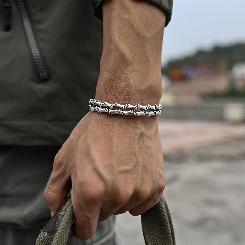 Thailand Handwoven Double Layer Bamboo Knot Bracelet for Men Personalized Thai Open Loop Bracelet for Men_voghion.com