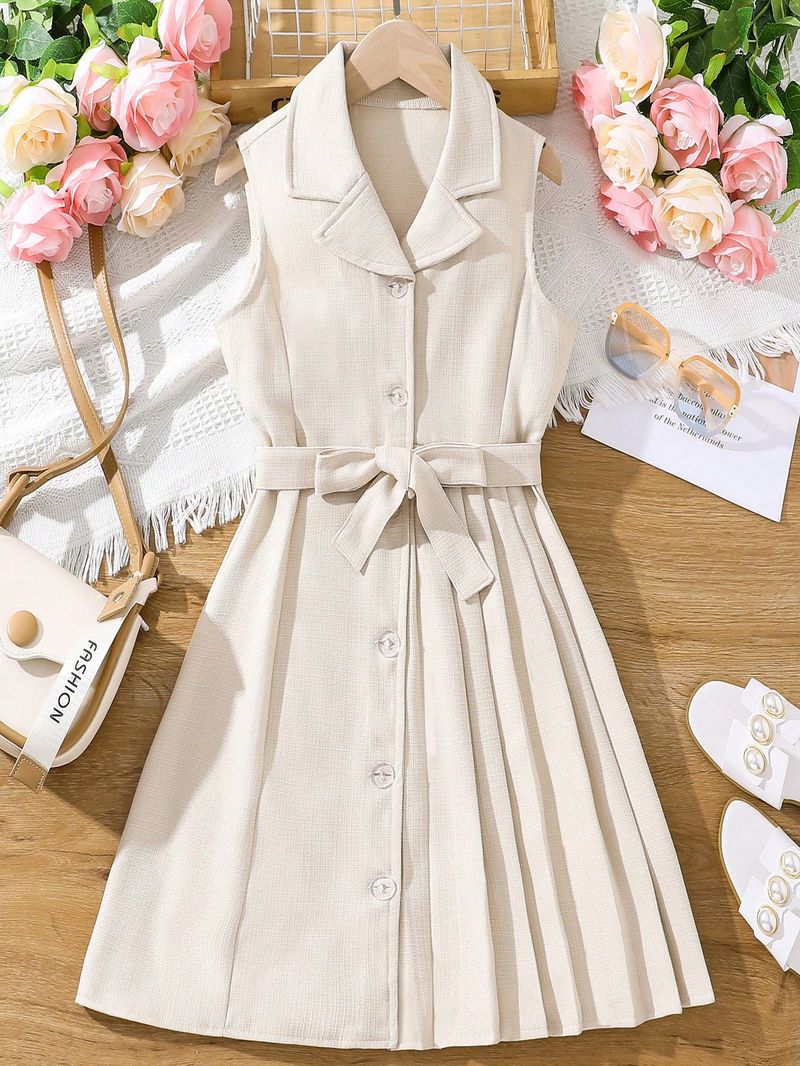 Mother & Kids Young Girls  Suit Pleated Skirt Dress_voghion.com