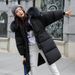 Roupas femininas Comprimento Puffer Jacket Grande Gola de Pele Jaqueta Acolchoada Casaco de Algodão Grosso_voghion.com
