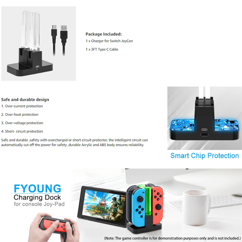 Byteuni Charging Dock Replacement for Switch & Charger for Switch OLED Joy Cons, Charging Station for Switch with a USB Type-C Charging Cord- Black_voghion.com
