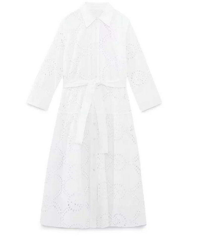 Damenbekleidung Elegante Hohl Krawatte Gürtel Revers Strickjacke Büro Abend Party Kleid_voghion.com