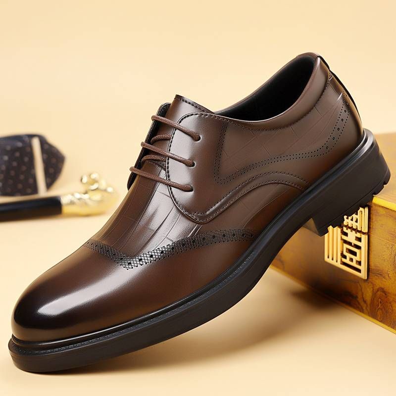 Pantofi sport bărbați din piele naturală britanică Brock, pantofi Oxford cu dantelă, pantofi Derby de nuntă negri, la modă, afaceri, pantofi de afaceri formali_voghion.com