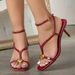 Women's Strappy High Heel Sandals - Square-Toe Thin Strap Summer Dress Sandals With Metallic Buckle (EU 35-41, Red)_voghion.com