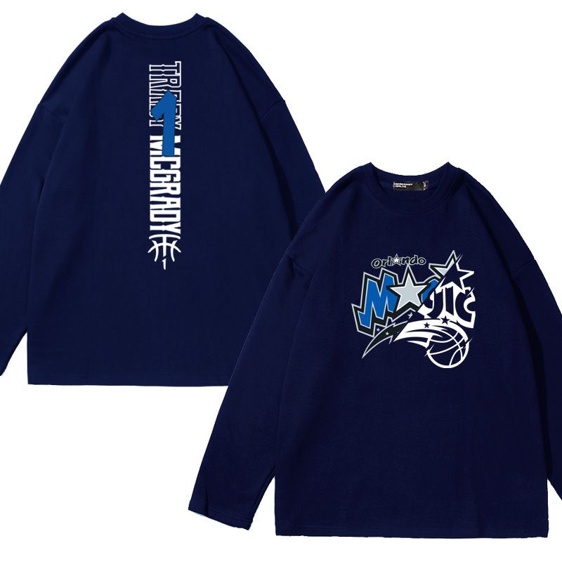 Doppelseitiger Druck & Basketball Vertical Magic Team Mcgrady Langarm-T-Shirt für Männer und Frauen, lockere reine Baumwolle_voghion.com