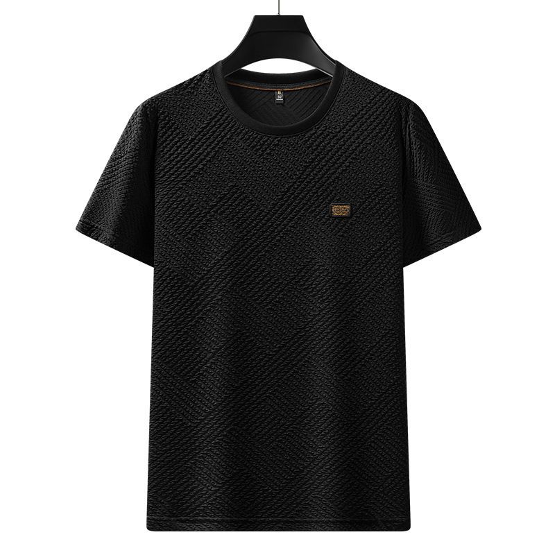 Herrenbekleidung Neues dünnes Jacquard-Schaumstoff-einfaches Business-Casual-T-Shirt mit Rundhalsausschnitt und kurzen Ärmeln_voghion.com