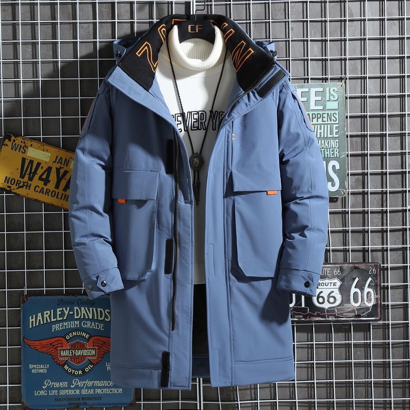 Giacca da lavoro casual alla moda in stile coreano, da uomo, da ragazzo, in piuma d'anatra bianca, spessa e calda, di lunghezza media o lunga._voghion.com