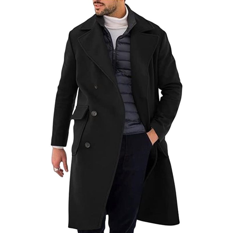 Herrenbekleidung Wollmantel für Herren, dicker, langer, zweireihiger Mantel_voghion.com
