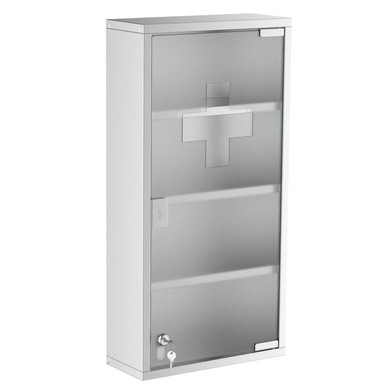 HOMCOM Lockable Medicine Cabinet 12'x24', 4 Tier, Stainless Steel, Bathroom Wall Box With Shelves_voghion.com