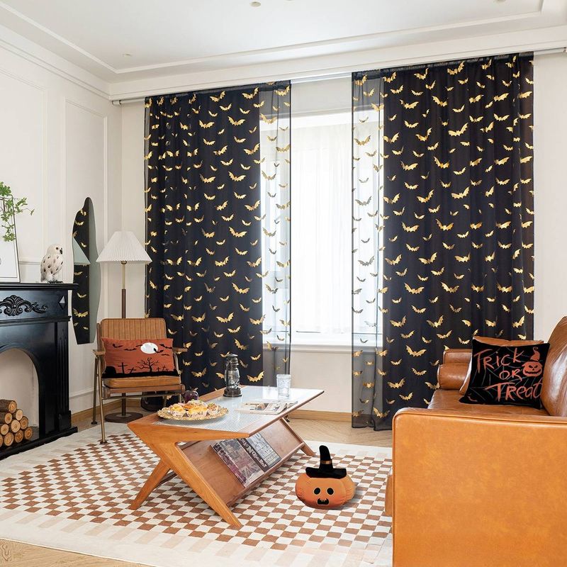 Gordijnen met goudkleurige batik-folie, semi-transparante voile gordijnen met metallic vleermuismotief voor woonkamer- en slaapkamerraampanelen_voghion.com