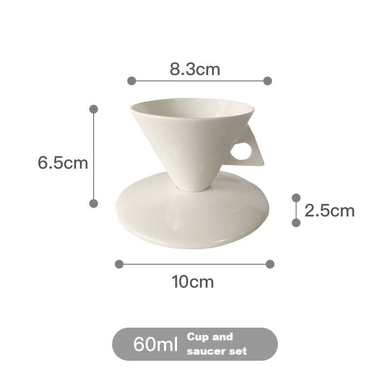 Coffee Cup Retro Ins Style Bone Porcelain Triangular Cone Cup Retro Ceramic Latte Cup And Saucer Set Bone Porcelain Coffee Cup_voghion.com