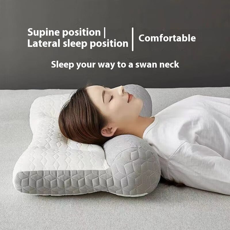 Anti-Bow Natural Latex Layered Traction For Support And Sleep Aid, Special Core, Set Of Two, Home Use Neck Pillow_voghion.com