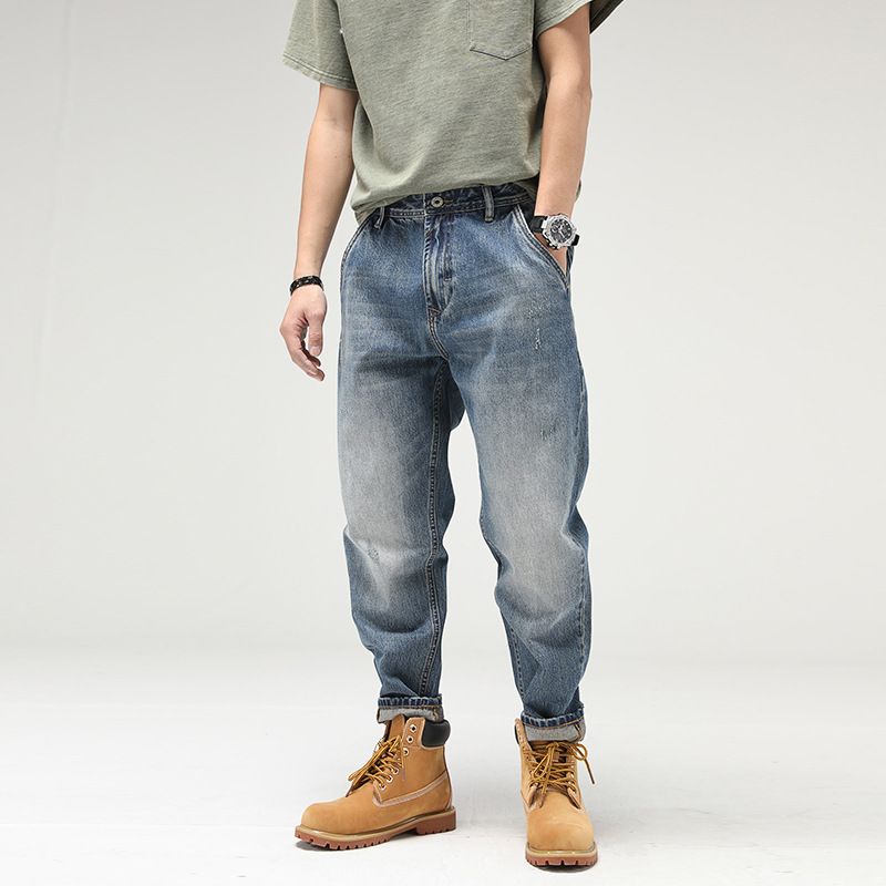 Jeans Men Summer Vintage Do Old Tide Brand Loose Straight Pants Large Size Men Casual Radish Pants Fat_voghion.com