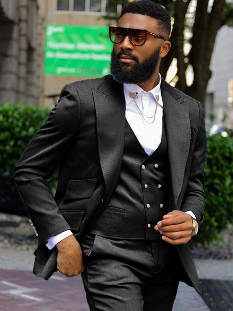 Men's light blue suit Business casual suit Men's three-piece groomsman suit Wedding banquet suit_voghion.com