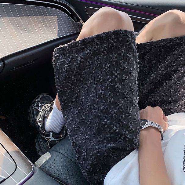 Amerikanische Retro-Jacquard-Jeansshorts für Herren, Sommer, dünnes Design, zerrissene Fünf-Punkt-Hose, lockere Freizeitshorts_voghion.com