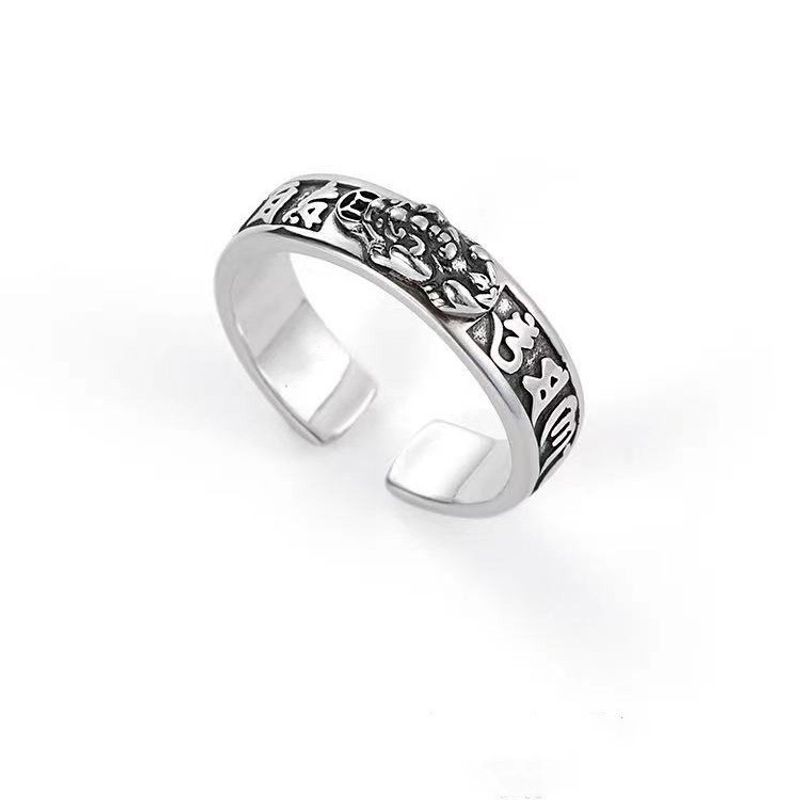 Heißer Verkauf Herz Sutra Unisex Trendy Domineering Sechs-Wort Mantra Pixiu Offenen Ring_voghion.com