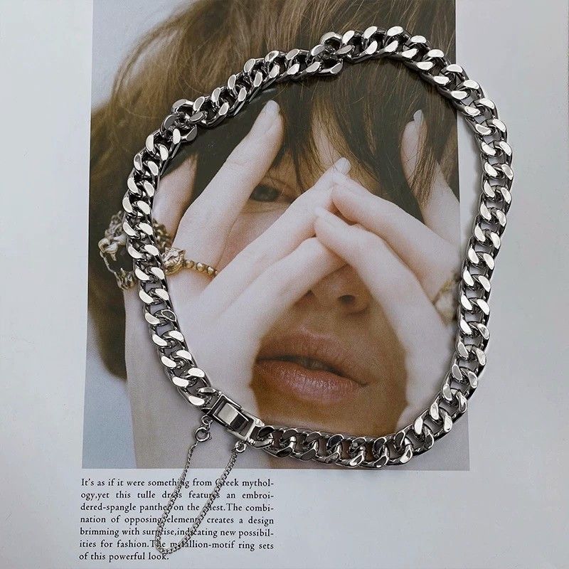 Cuban Vintage Women, Ins Style Hip-Hop Trendy Metal Thick Clavicle Sweatshirt Chain Choker Necklace For Men Women,_voghion.com