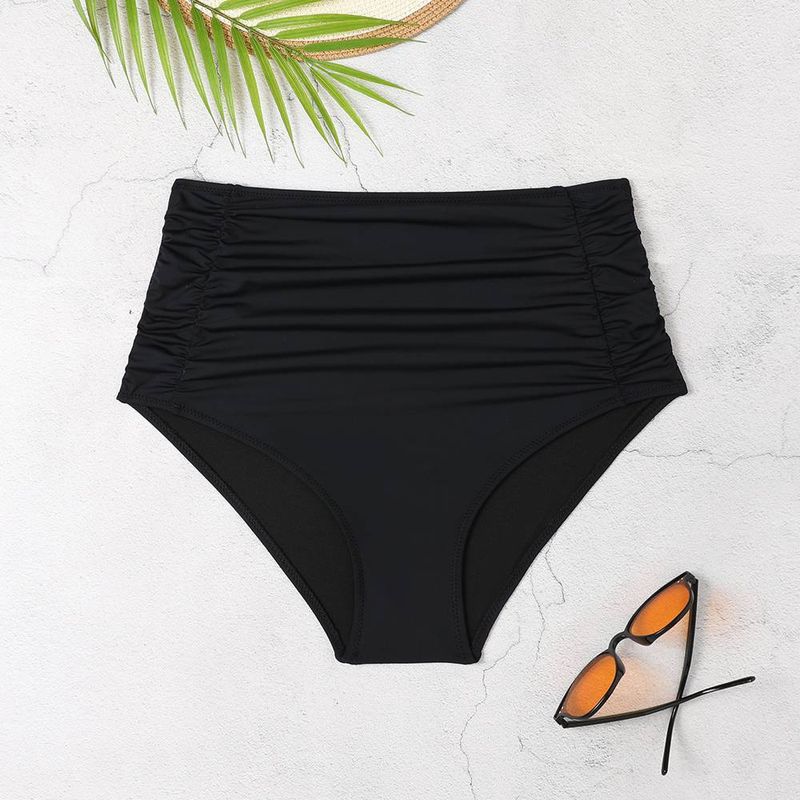 European and American fat lady chubby sister high waisted swimsuit shorts made of nylon weft knitted fabric for comfort and good elasticity_voghion.com
