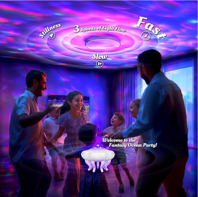 Jellyfish Projection Lamp - Dual Function- Projector And Night Light, USB Powered, Remote Control & Timer, Bluetooth Speaker - With White Noise_voghion.com