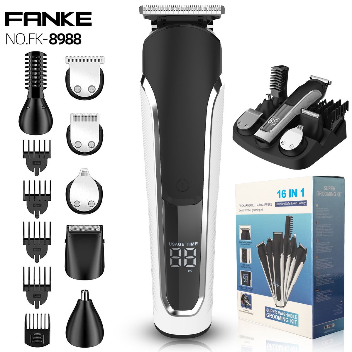 Professional Cordless Hair Clipper Kit - Rechargeable & Waterproof Hair Trimmer With LCD Display For Men & Kids_voghion.com
