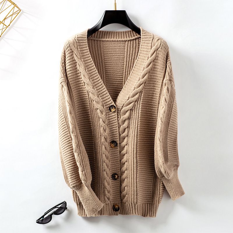Cardigan lavorato a maglia con fiori intrecciati a pioggia Autunno e inverno Nuovo stile Maglione monopetto largo Cappotto da donna_voghion.com