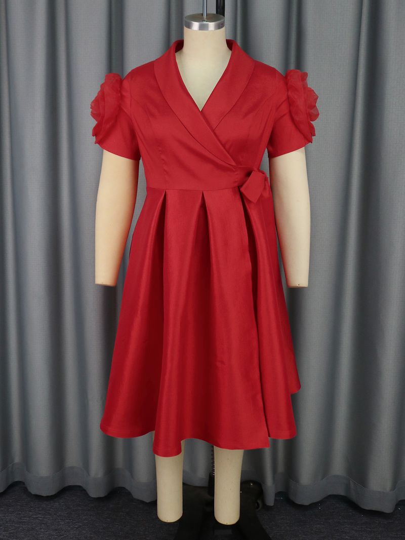 Women's Clothing Cocktail Party Flower Sleeve Dress Party Temperament Solid Color High Waist A Line Skirt Dress_voghion.com