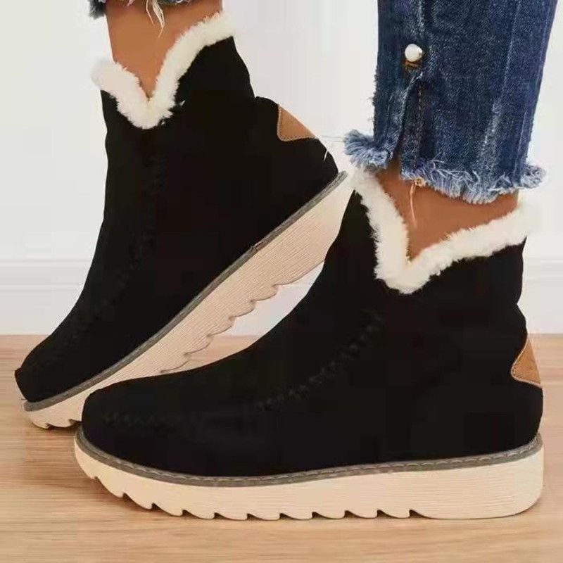 Bottes de neige courtes et chaudes en coton pour femme, nouvelles bottes d'hiver plates et compensées_voghion.com
