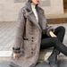 Plaid Wool Coat With Faux Shearling Collar – Oversized Winter Trench Coat For Petite Women, Warm & Stylish Long Coat With Pockets_voghion.com