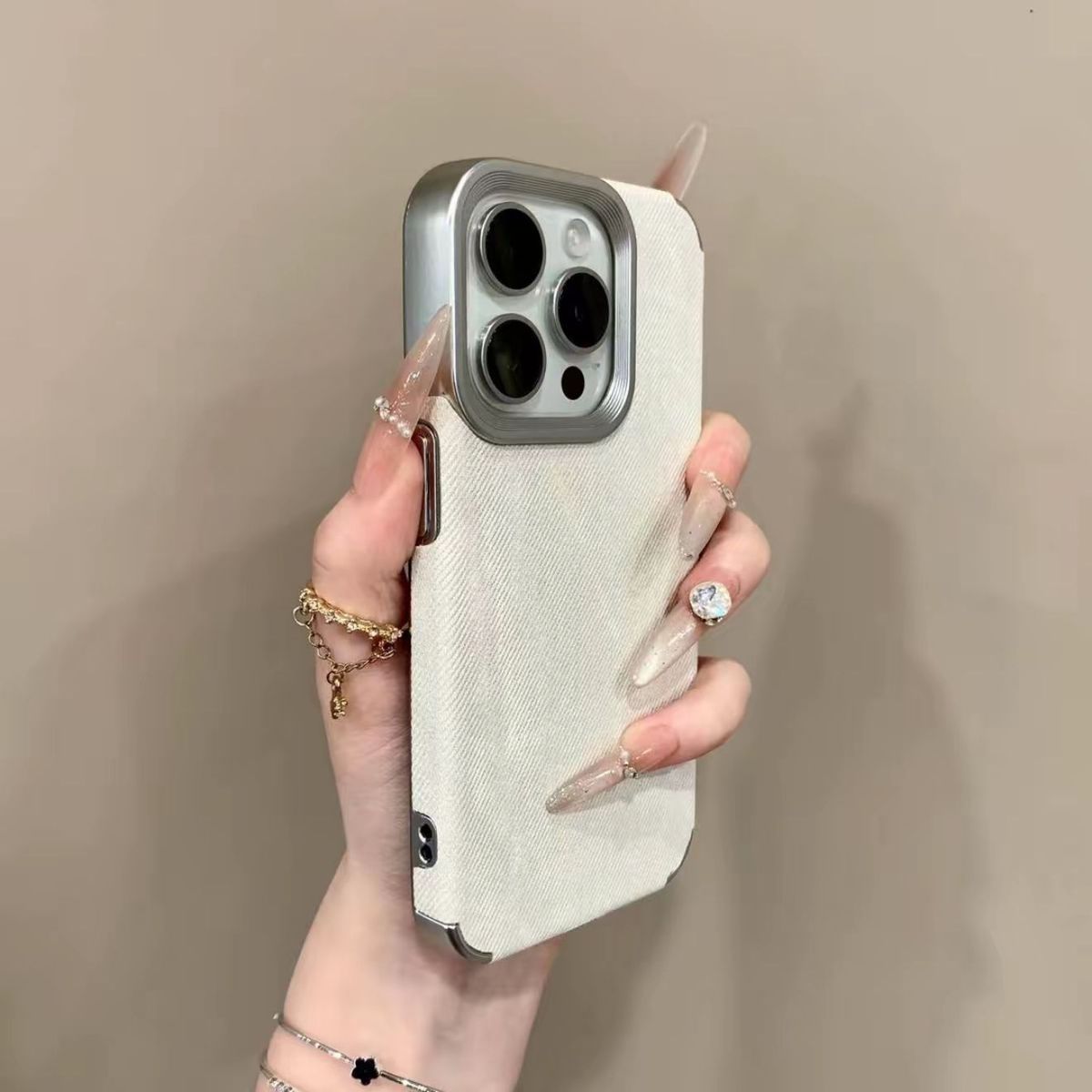 Custodia in tessuto denim elettroplaccato compatibile con iPhone 15 Pro Max, copertura completa 14/13/12, personalizzata_voghion.com