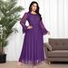Damenbekleidung Einfarbiges Strick-Mesh-Stretch-Kleid Muslim Party Dinner Robe_voghion.com