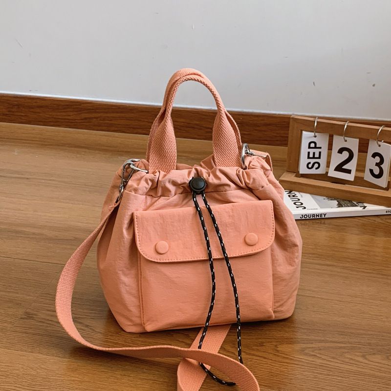 Mini Crossbody Bucket For Women, Simple Versatile Oxford Cloth Lightweight Handheld Shopping Shoulder Drawstring Small_voghion.com