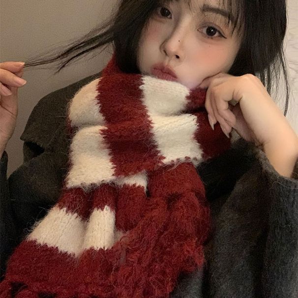 Sciarpa invernale in maglia per coppie, rossa, spessa, calda, in lana fredda, accessori da donna_voghion.com