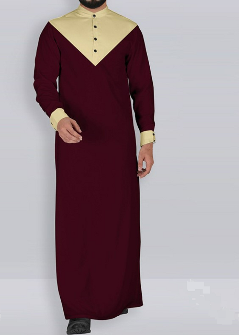 Men's Collar Long Sleeve Button Decoration Color Block Design Knitted Robe Lengthened Men's Robe_voghion.com
