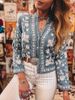 Besticktes Jeanshemd für Damen, V-Ausschnitt-Bluse mit langen Ärmeln und Knopfleiste, lockere Passform, lässiges und elegantes Oberteil für Frühling/Sommer_voghion.com