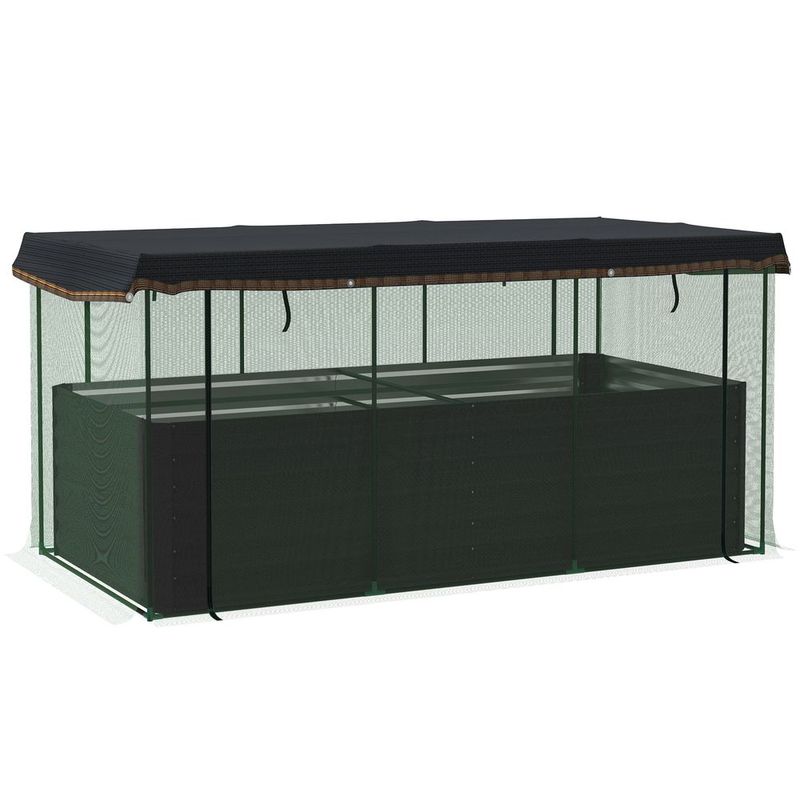 Outsunny Galvanized Steel Planter Box With Crop Cage And Shade Cloth, Raised Garden Bed For Flowers, Veggies And Herbs, Dark Gray_voghion.com