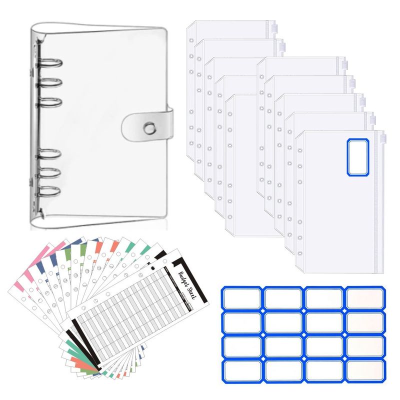 Nachfüllbare Notizbücher A6 Loseblattordner Reißverschlusstasche PVC Transparent Kreatives Loseblatt-Bargeldbudgethandbuch_voghion.com