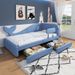 Kinder-Spleißbett, Polsterbett, Tagesbett, Walförmiges Design, Schlafsofa , 2 Schubladen Auf Rollen, PU+MDF+Sperrholz, Blau, 90x200cm_voghion.com