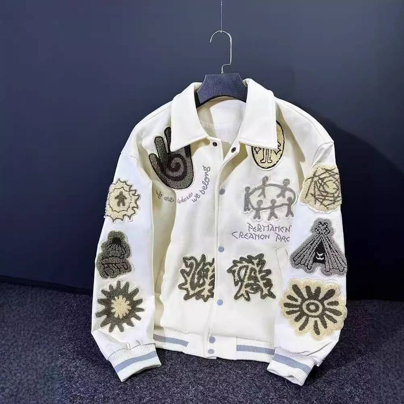 Pánské oblečení Retro High-End Baseball Bunda pro muže, Jarní a podzimní bunda, Vlněný kabát, Mladí muži a ženy Pár Výšivka_voghion.com