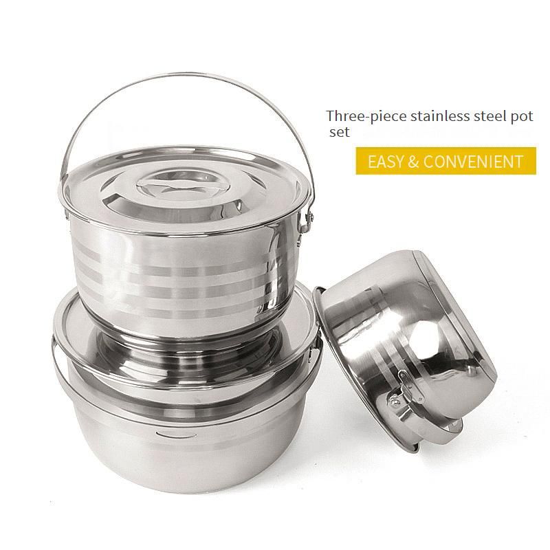 4-Piece Heavy-Duty Stainless Steel Camping Cookware Set - Multi-Purpose Outdoor Cooking Pot For BBQ Picnics & Camping_voghion.com