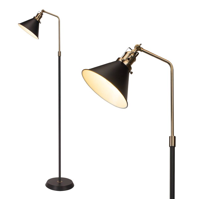 HonoDing Black Metal Floor Lamp Industrial, Vintage Floor Lamp Black And Gold Design, Simple Corner Lamp E26, 58'' Industrial Modern Lamps_voghion.com