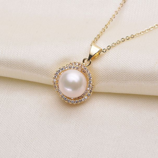 Perla Perla d'acqua dolce naturale Combinazione 9 10mm Perla Mantou Alta lucentezza Riempita in oro 14K Design originale_voghion.com