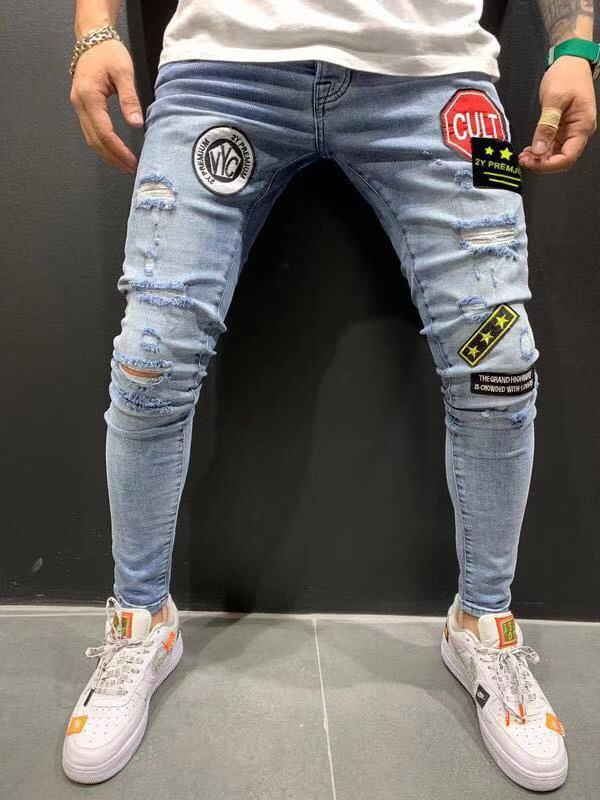 2025 Badge New Elastic Slim Fit Men's Jeans_voghion.com