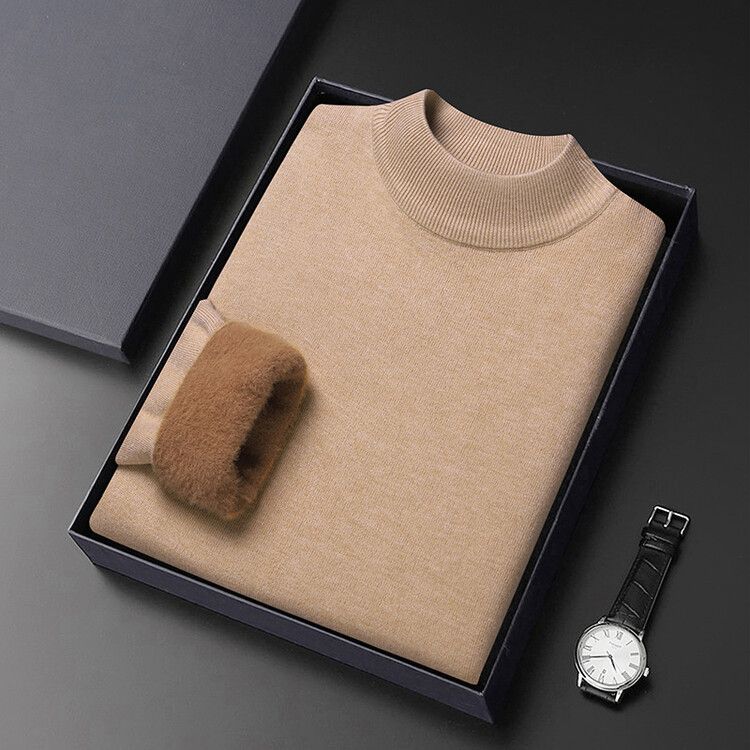 Herrenbekleidung Plüschiger und verdickter Wollpullover für Herren Winter-Halbrollkragenpullover einfacher und vielseitiger warmer, lässiger, einfarbiger Pullover für Herren_voghion.com