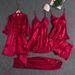 Luxury Satin Sleepwear Set For Women - 5-Piece Lingerie & Robe Combo With Adjustable Straps, Plus Size Available_voghion.com