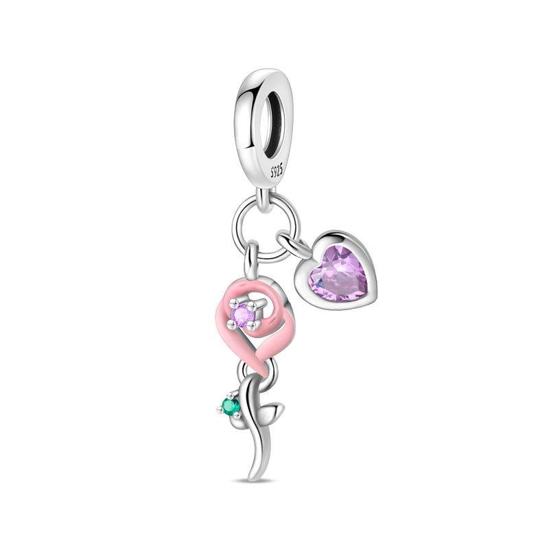 Ciondolo a forma di rosa rosa, perline in argento sterling_voghion.com