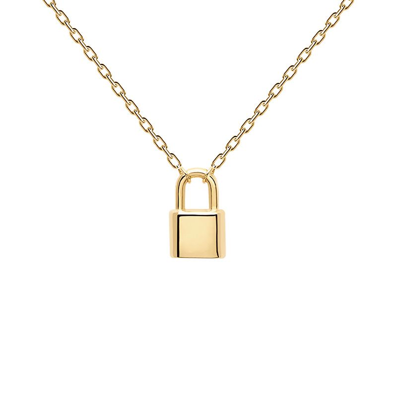 Women's Jewelry K Gold Plated Small Lock Pendant Necklace Light Luxury Design High End Sense All Match Couple Clavicle Chain_voghion.com