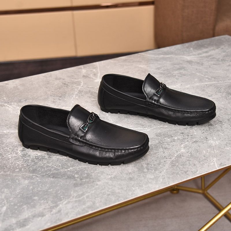 Pantofi de vară pentru bărbați, piele de vacă cu un singur strat, toc plat, casual, cu vârf jos, din piele naturală, extra moale, culoare neagră, culoare solidă, vârf rotund, pantofi beanie pentru bărbați_voghion.com